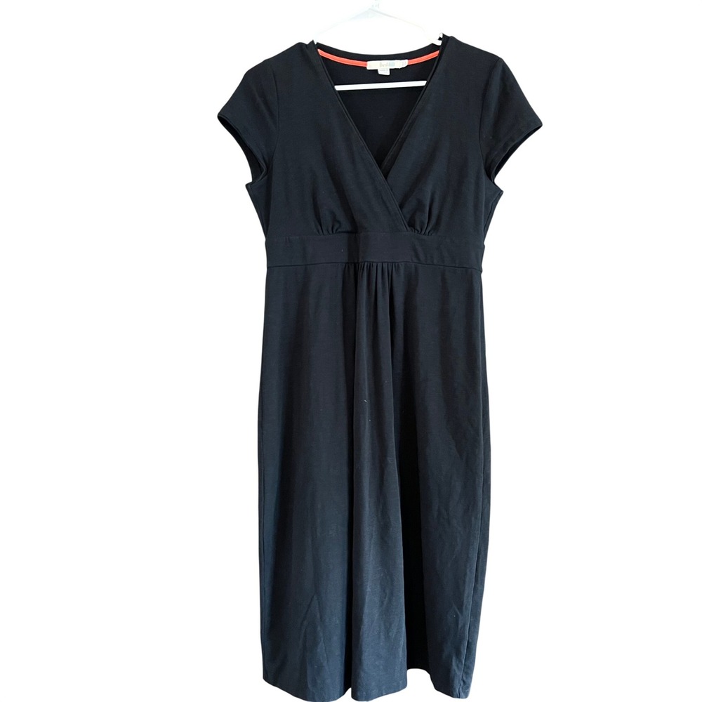 Boden Black Cotton Jersey V-Neck Empire Waist Midi Dress WH980 US 8L